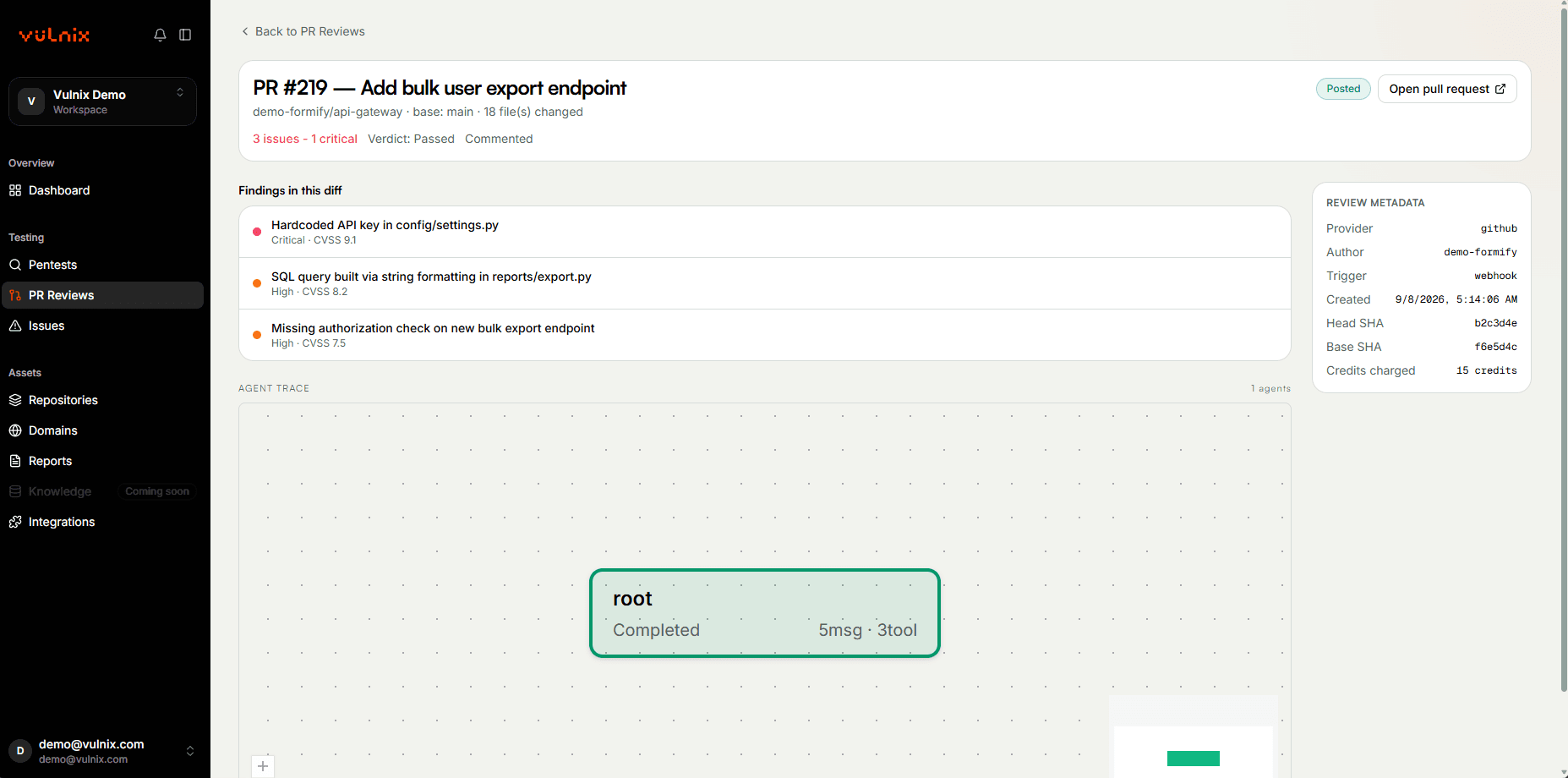 A posted PR review, on GitHub